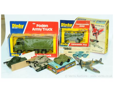 Dinky &amp; Corgi a mainly boxed Military group to include 668 Foden Army Truck, 719 Spitfire Mk II, 906 Saladin Armoured Car