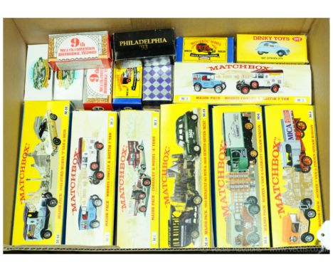 Matchbox a boxed group to include M-16 1912 Ford Model 'T' Van &amp; MGB, M-3 Morris Cowley &amp; Austin 7 Van, M-18 1910 Ren