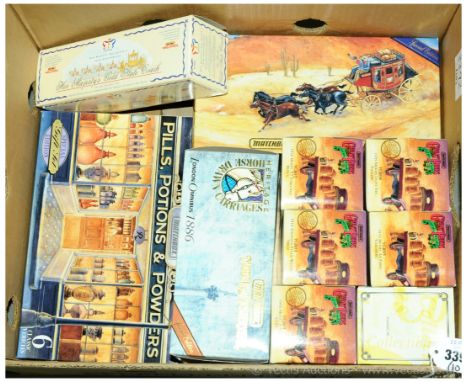 Matchbox a boxed group to include YSH2 London Omnibus 1886, YSH3 Wells Fargo Stagecoach 1875, YGB04 1929 Morris Light Van 'Fu