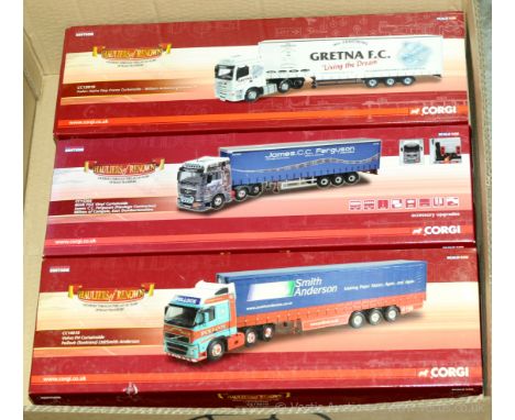 Corgi a boxed Truck trio to include CC13910 Foden Alpha Step Frame Curtainside, CC15204 MAN TGX Vinyl Curtainside &amp; CC140