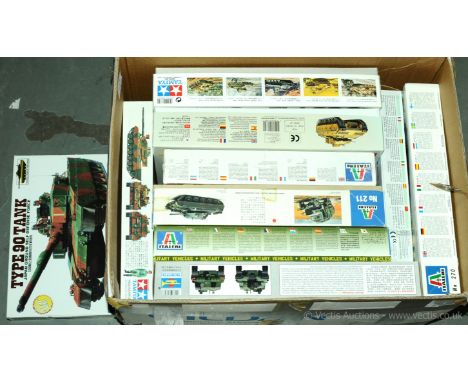 Italeri, Tamiya, Trumpeter and similar a quantity of boxed Military Kits comprising mainly of Tanks and Armoured Vehicles to 