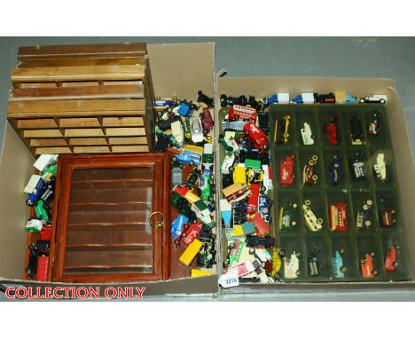 A quantity of loose mainly Lledo models along with others and a number of wooden and glass constructed wall cabinets (some wi