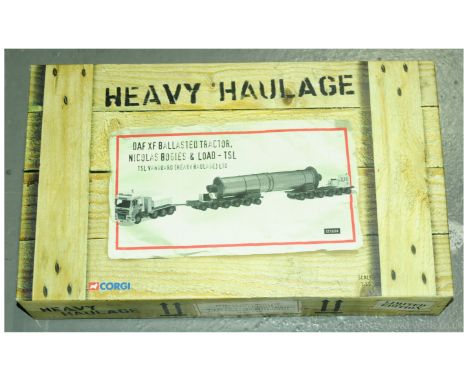Corgi (Heavy Haulage) a boxed 1/50th scale CC13209 DAF XF Ballasted Tractor, Nicolas Bogies and load - TSL "TSL Vanguard Heav