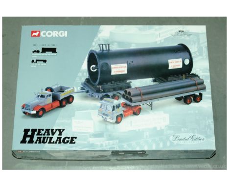 Corgi (Heavy Haulage) a boxed 1/50th scale 31014 Guy Invincible Long Platform Trailer, Pipe load and Diamond T Ballast, along