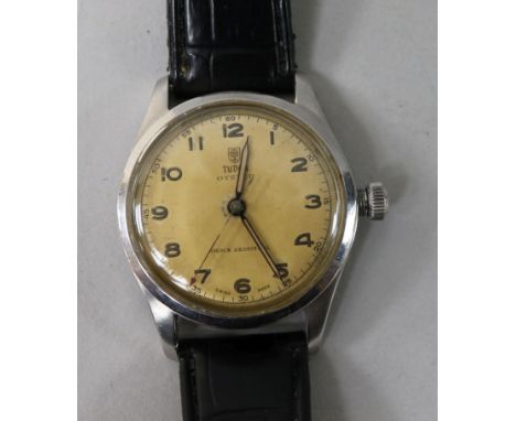 A gentleman's steel Tudor Oyster manual wind wrist watch.