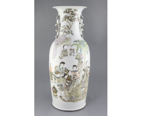 A large Chinese famille rose vase, Republic Period, painted with ladies playing musical instruments with an inscription to th