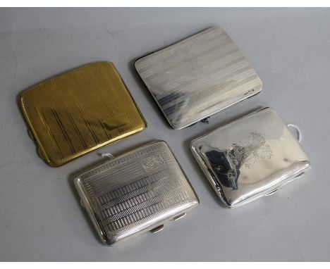 Three silver cigarette cases (one a.f) and an NCJ 'Viceroy Gold'example, variously engine-turned/inscribed