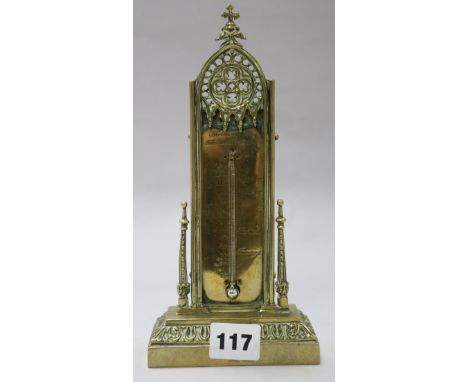 A Victorian cast brass thermometer stand H.23cm