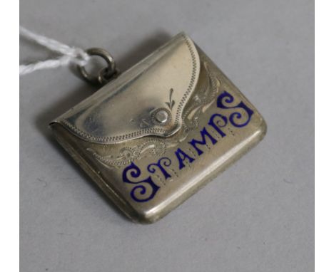 An Edwardian silver and enamel stamp purse, Crisford & Norris, Birmingham, 1905, 27mm.