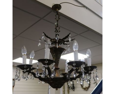 A coppered metal eight light electrolier drop 51cm