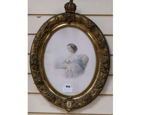 French Royal Interest- coloured lithograph portrait of Empress Eugenie in a gilt frame 34 x 26cm.