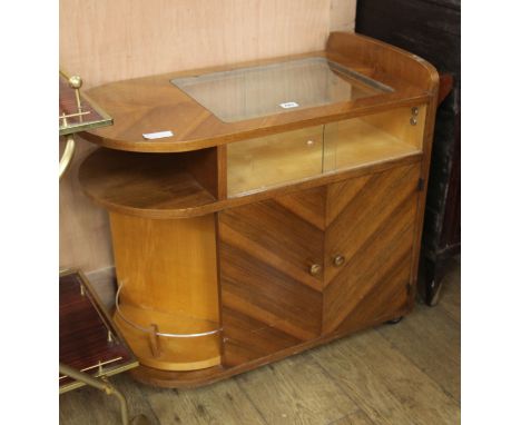 An Art Deco walnut and chrome drinks cabinet W.75cm