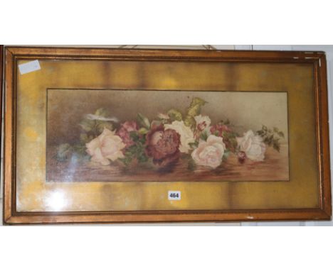 Rosa Share, watercolour, still life of roses, signed and dated 1902, 23 x 61cm.