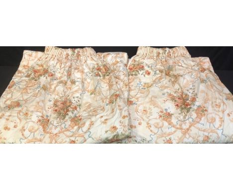 Textiles - a large pair of country house interlined curtains, each curtain 248cm long, 321cm wide 