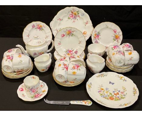 A Royal Crown Derby Posie pattern part tea and coffee set, including coffee pot, milk and sugar, sandwich plate, qty 