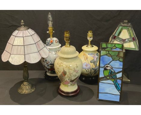 A Tiffany style table lamp; another; Japanese style porcelain table lamps; etc (6) 