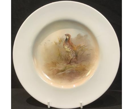 A Royal Worcester plate, painted by James Stinton, signed, Red Legged Partridge, 20.5cm diameter, printed mark in black 