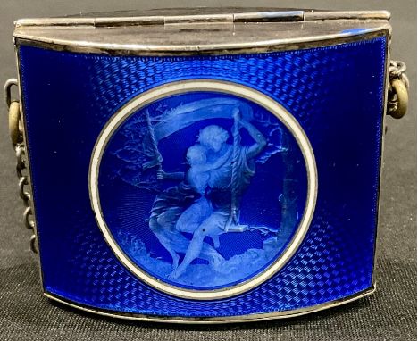 A French silver and guilloche enamel vanity case, unmarked 
