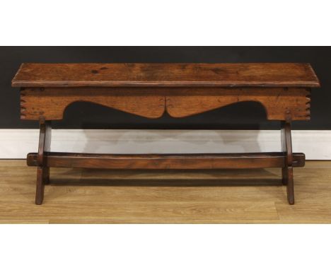 An Arts &amp; Crafts period oak window seat or bench, 45cm high, 105.5cm wide, 27cm deep 