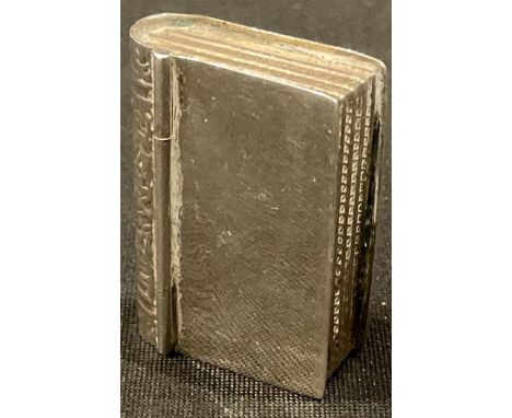 A silver novelty pill or snuff box, as a book, gilt interior, Birmingham import mark 