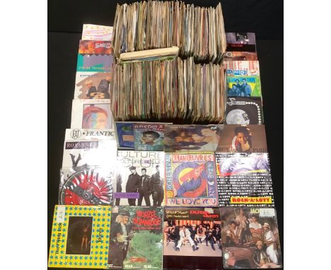 Vinyl Records - 45rpm 7" singles various genres and artists including Frankie Goes to Hollywood, Queen, Rainbow, Pet Shop Boy