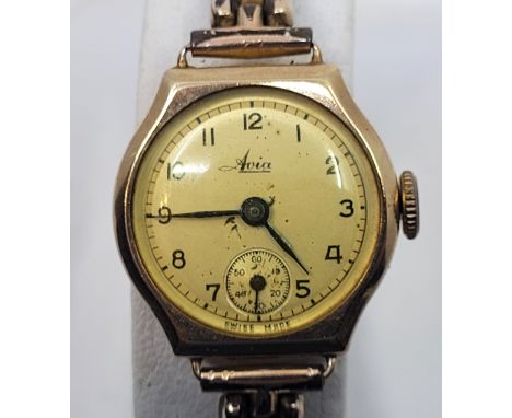 An Avia 9ct. gold ladies' wrist watch, c.1946, manual movement, having signed circular dial with subsidiary seconds dial, 21m