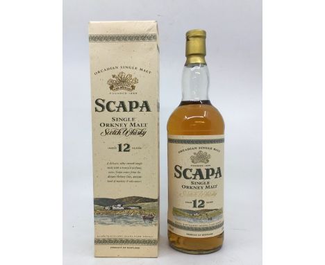 Whisky.&nbsp;Scapa Single Orkney Malt Scotch Whisky, aged 12 years, 40% vol, 1 Litre, boxed. Clean labels.