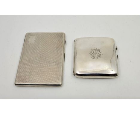 A rectangular engine turned silver cigarette case, by Harman Brothers, Birmingham 1944, together with a plain polished cigare