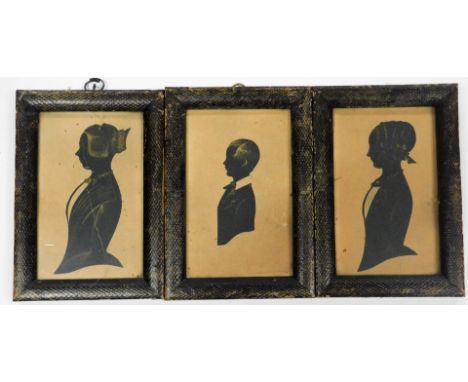 19thC. Three silhouette portrait miniatures depicting two young girls and a boy, in uniform frames.