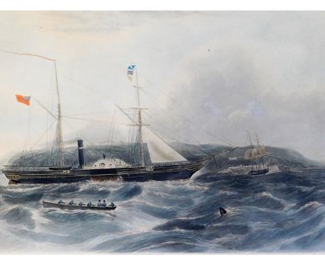 After Hunt and Knell.  This View of HM Steam Frigate Geyser When Off Mt Edgecombe, coloured etching, 40cm x 59cm.