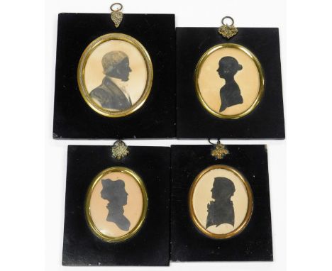 19thC. Four framed silhouette portrait miniatures.