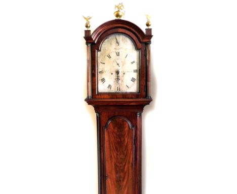 Richard Ganthony, London.  An early 19thC mahogany longcase clock, with eagle finials, arched hood, long trunk door flanked b