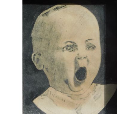Shireby (20thC). A portrait of Marjorie Shireby as a baby drawn by her father, 14cm x 12cm in a moulded oak frame.