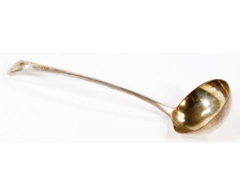 A George III silver beaded pattern soup ladle, John Lambe, London 1789, 4.72oz.