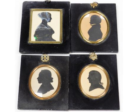 19thC. Four framed silhouette portrait miniatures.