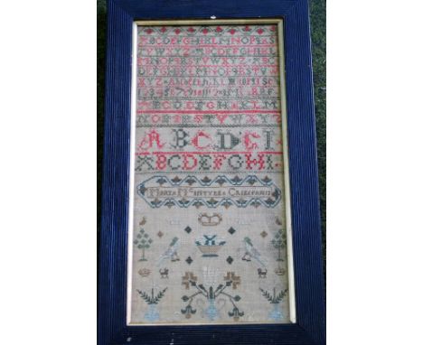 An early 19thC silk sampler, by Mary McIntyre Crieff with lines of alphabetic and numerical samples, birds and foliage, 1812,