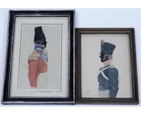 P. Camber. Silhouette miniature, half length portrait of a military gentleman, watercolour, signed and dated 1834, 11cm x 8cm