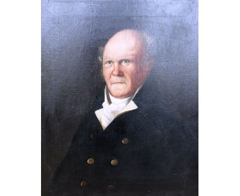19TH CENTURY ENGLISH SCHOOL "Gentleman in black coat with white stock" and "Lady in mop cap", portrait studies, half length, 