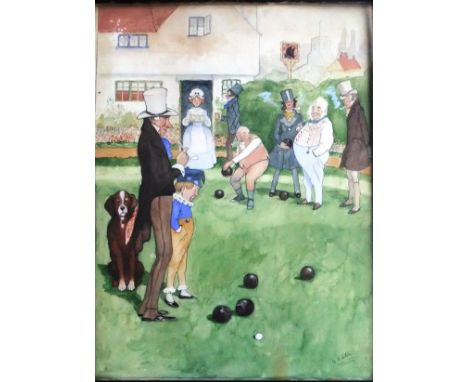 D GILDER "Figures outside The Ship Inn playing bowls", watercolour heightened with white and body colour, signed and dated Ja
