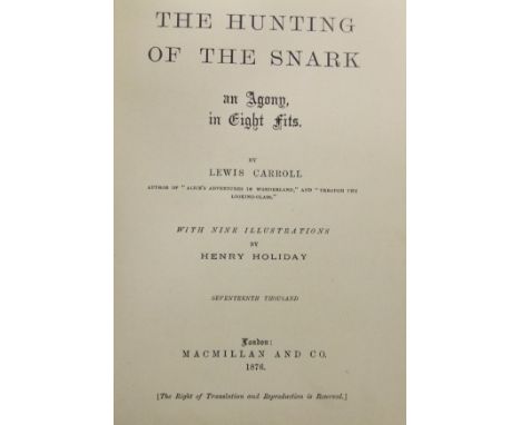 LEWIS CARROLL "The Hunting of the Snark" published by MacMillan and Co, London, 1876 together with one further volume "The Hu