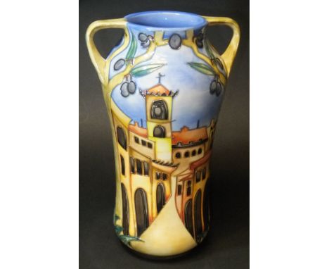 A modern Moorcroft two handled vase decorated in the "Cetona" pattern by Beverley Wilkes, limited edition No'd 147/200, signe