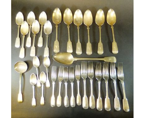 A collection of 19th Century silver "Fiddle" pattern cutlery, each with a bird of prey motif to the handles, including five t