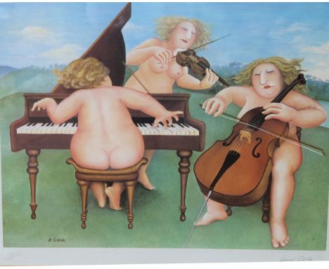 AFTER BERYLCOOK (1923-2008) "Three Piece Band", colour print, signed in pencil bottom right, bears studio blind stamp bottom 