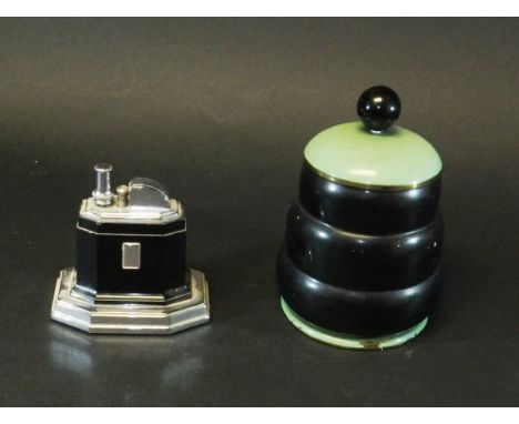 An early to mid 20th Century Ronson touch tip enamelled table lighter, together with a 1920's enamelled beehive style cigaret