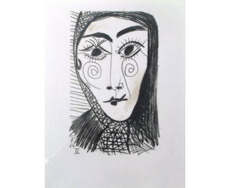 AFTER PABLO PICASSO (1881-1973) "Le gout du bonheur : 23.9.64.III : head study of a woman", monochrome lithograph, 32 cm x 24