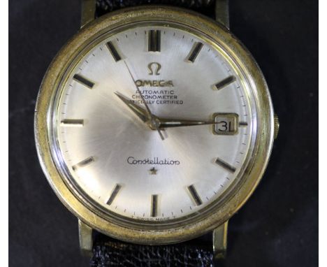 A gentleman's gold cased Omega Constellation wristwatch, the satin dial with date aperture and inscribed "Omega Automatic Chr