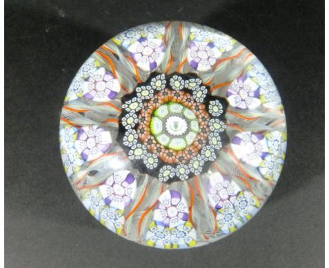 A Perthshire Paperweights glass paperweight with central thistle decoration and medallion, inscribed verso "97 IPS", 8 cm dia