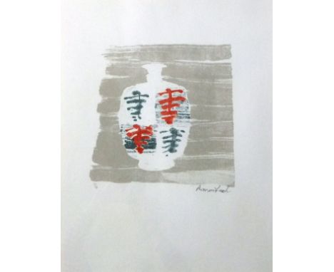 AFTER BERNARD LEACH (1887-1979) "Slab-sided vase with tomato red", chromolithograph, limited edition No'd. 80/90, No'd bottom