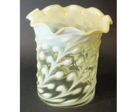 A cylindrical vaseline glass oil lamp shade with flared rim by Powell, 19 cm high