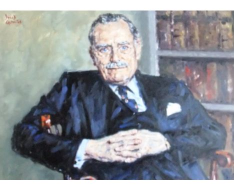 DAVID GRIFFITHS (1939-) "The Rt. Hon. Enoch Powell", portrait study, oil on canvas, signed upper left, 61 cm 75.5 cm (ARR) CO